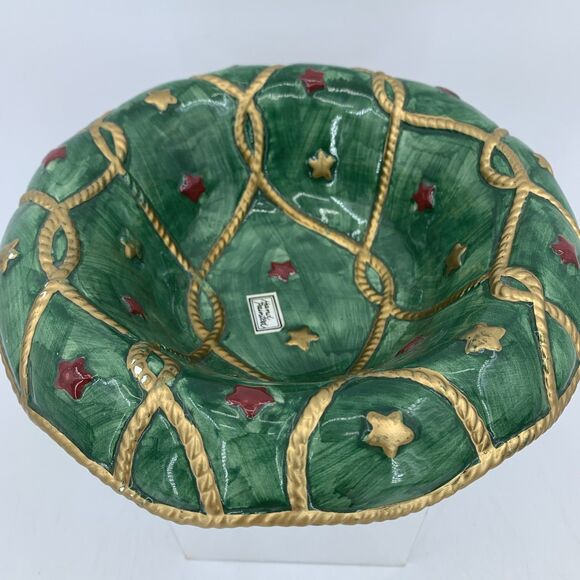 Vtg 1994 Fitz And Floyd Santa’s List Footed Hand Painted Bowl Christmas Gifts - Picture 2 of 11